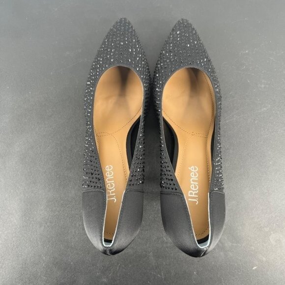 J. Renee Rishna Fabric Rhinestones Shoes Heels Pumps Size 10.5 Satin Black - Picture 6 of 11
